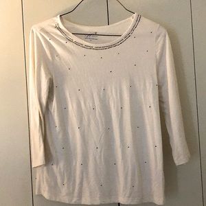 Jaclyn smith collection white beaded long sleeve shirt